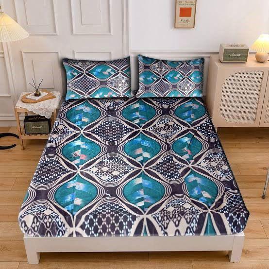 Blue Geometric Shades Bed Sheet (Double)